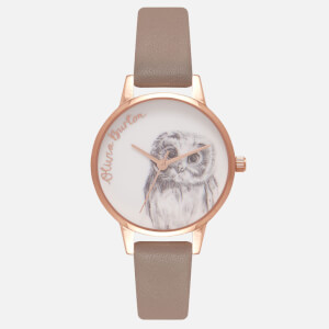Olivia Burton Women's Illustrated Animals Owl Motif Watch - Iced Coffee and Rose Gold