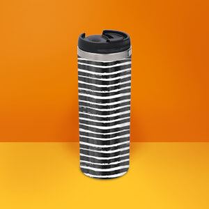 Black White Horizontal Stripe Stainless Steel Travel Mug - Metallic Finish