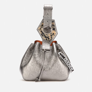 Ganni Women's Leather Drawstring Bag - Dark Silver
