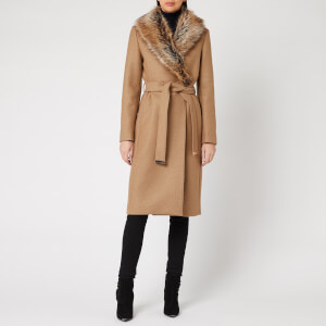 Ted Baker Women's Corinna Faux Fur Collar Wrap Coat - Tan