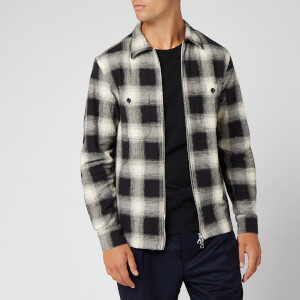 Officine Generale Men's Barry Zip Up Japanese Check Overshirt - Black/White