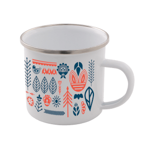 Flower All Over Scandi Print Enamel Mug – White