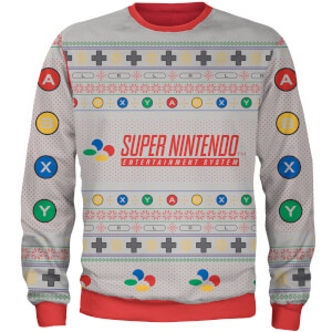 Zavvi Exclusive Nintendo SNES Christmas Knitted Jumper - Grey