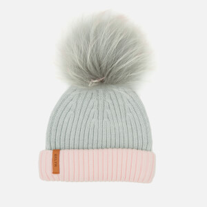 BKLYN Women's Merino Classic Pom Pom Hat - Grey/Pink