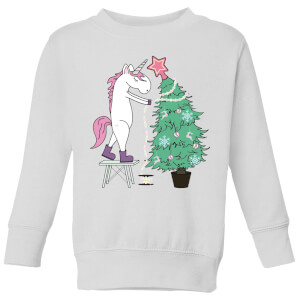Unicorn Decorating The Christmas Tree Kids' Sweatshirt - White
