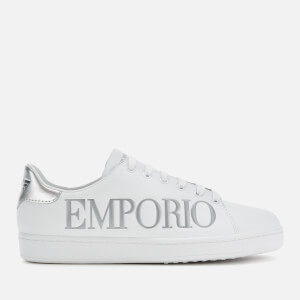 Emporio Armani Women's Leather Logo Cupsole Trainers - White/Silver