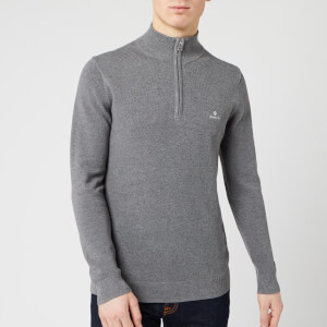 GANT Men's Cotton Pique Half Zip Sweatshirt - Dark Grey Melange