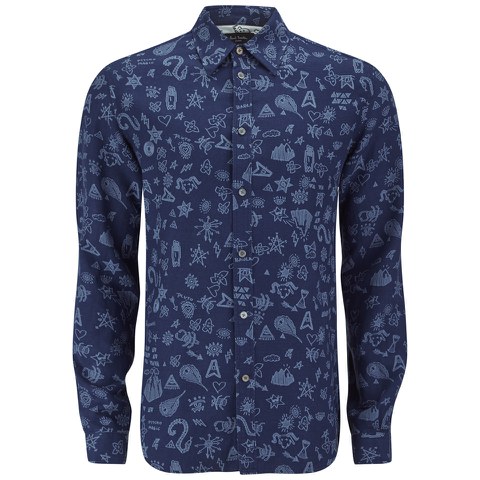 Paul Smith Jeans Men's Patterned Long Sleeve Tailored Fit Shirt - Navy ...