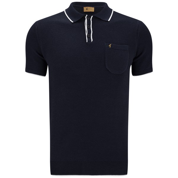 Gabicci Vintage Men's Knitted Tipped Polo Shirt - Navy Clothing ...