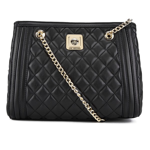 Love Moschino Women&#39;s Quilted Shoulder Bag with Chain Strap - Black - Free UK Delivery over £50