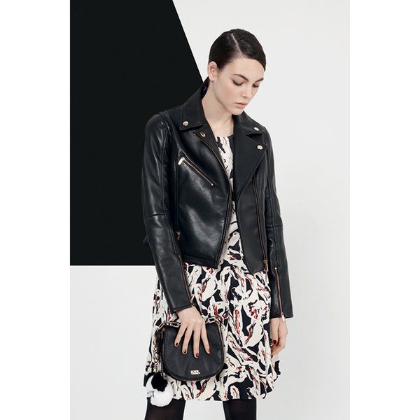 Karl Lagerfeld Women S Odina Leather Biker Jacket Black Womens Karl Lagerfeld Women S Odina Leather Biker Jacket Black Image 2