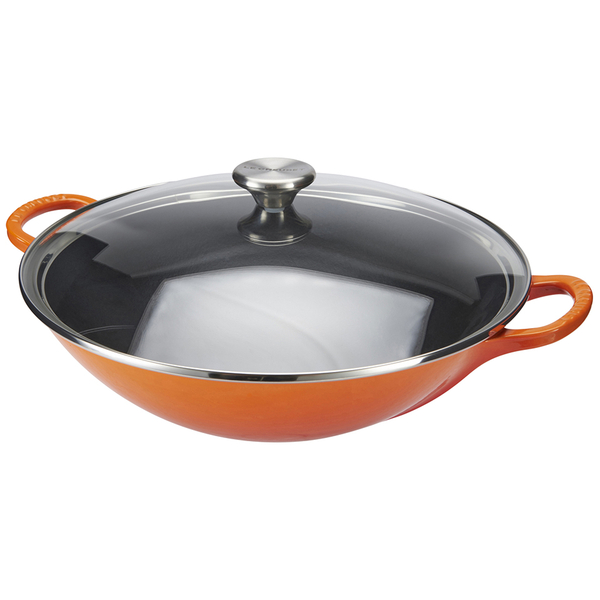 Le Creuset Cast Iron Wok With Glass Lid 32cm Volcanic Free UK 