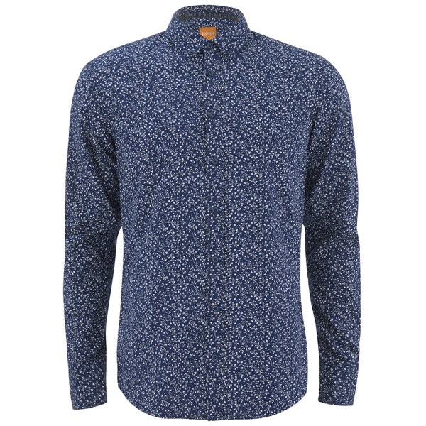 BOSS Orange Men's Edipo Floral Long Sleeve Shirt Navy Free UK