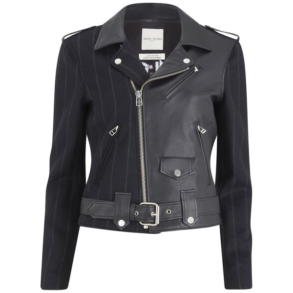 Each X Other Women S Robert Montgomery Wool Pinstripe And Leather Each X Other Women S Robert Montgomery Wool Pinstripe And Leather Biker Jacket Dark Navy