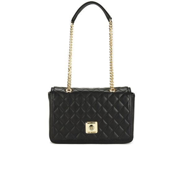 Love Moschino Women&#39;s Quilted Shoulder Bag with Chain Strap Detail - Black - Free UK Delivery ...