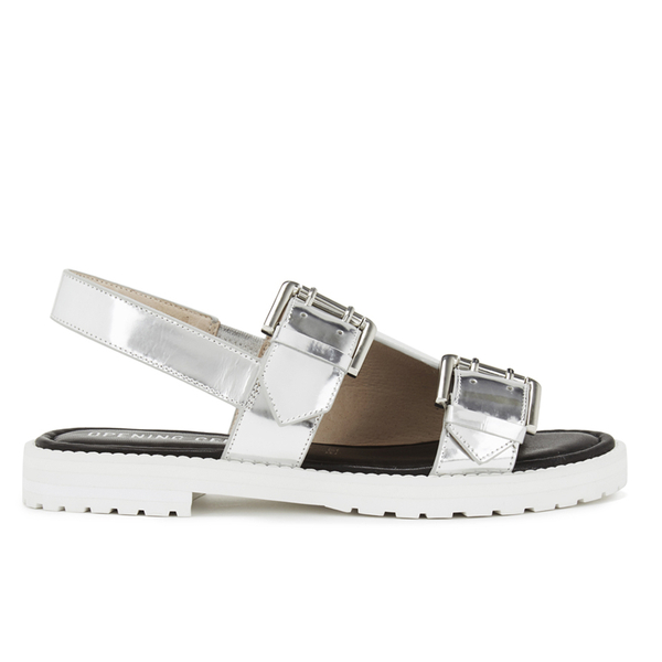 Opening Ceremony Women S Mirror Leather Double Strap Sandals Opening Ceremony Women S Mirror Leather Double Strap Sandals Silver Image 1