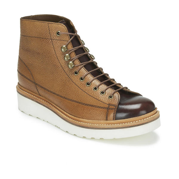 Grenson Men's Andy Grain Leather Laceup Monkey Boots Tan FREE UK