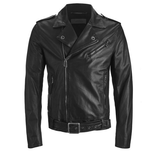 Versace Collection Men&#39;s Leather Blouson Biker Jacket - Black - Free UK Delivery over £50