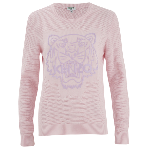 KENZO Women's The Silicon Tiger Classic Textured Stitch Cotton Jumper Light Pink Free UK