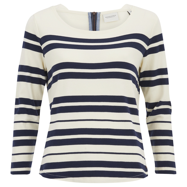 Maison Scotch Women's Breton Stripe 3/4 Sleeve T-Shirt with Zipper at ...
