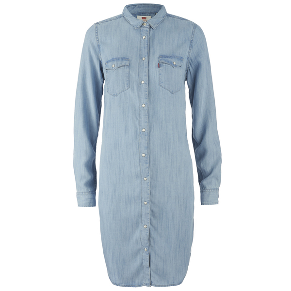 Levi's Women's Iconic Western Dress Tencel Denim Light Wash Free UK