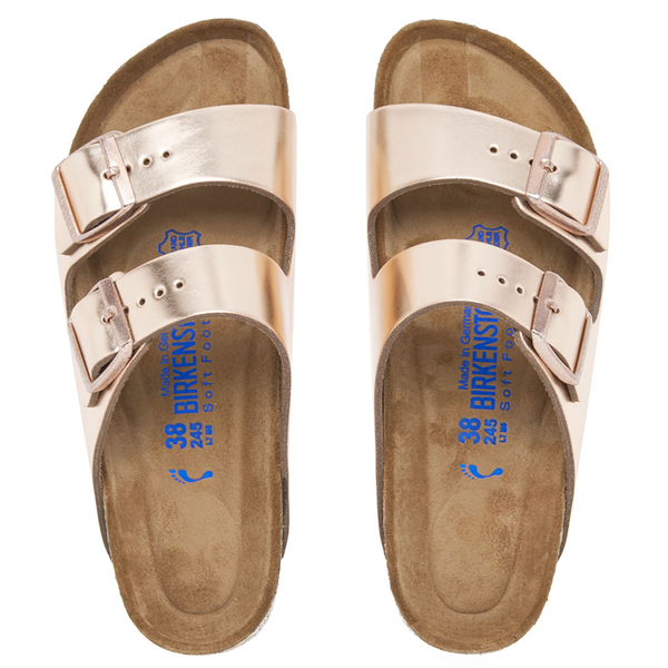 Birkenstock Women's Arizona Leather Slim Fit Double Strap Sandals - Metallic Copper