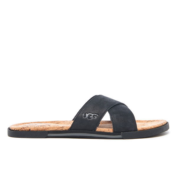 Ugg Men S Ithan Cork Double Strap Leather Slide Sandals Black Ugg Men S Ithan Cork Double Strap Leather Slide Sandals Black Free Uk Delivery Allsole