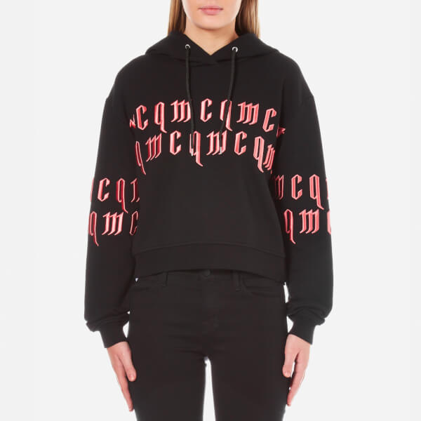 McQ Alexander McQueen Women's Cropped Hoody Sweatshirt - Black/Blossom