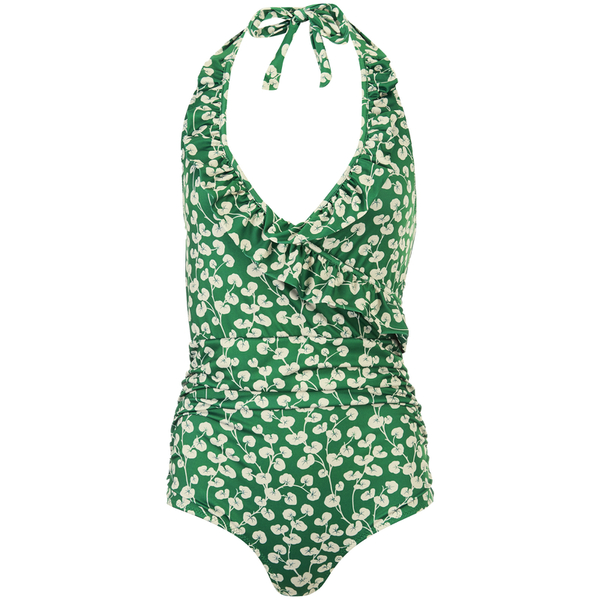 Ganni Women's Lyme Frill Swimsuit - Green - Free UK Delivery over £50