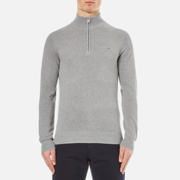 GANT Men's Cotton Pique Half Zip Sweatshirt - Grey Melange Mens Clothing | TheHut.com