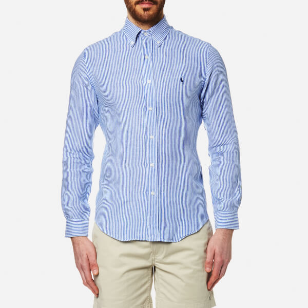 Polo Ralph Lauren Men's Stripe Slim Fit Long Sleeve Linen Shirt - Blue ...