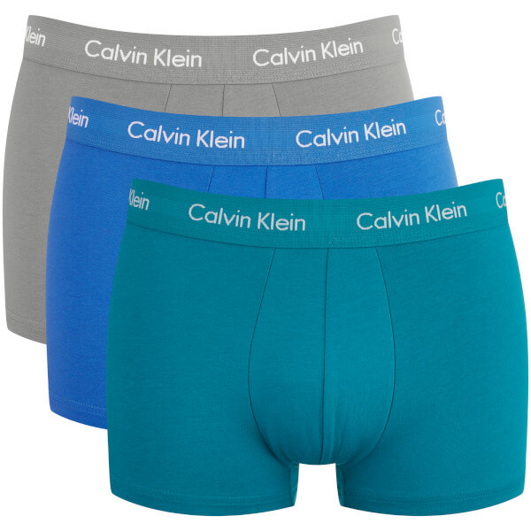 Calvin Klein Men's Cotton Stretch 3 Pack Low Rise Trunks - Blue/Green ...