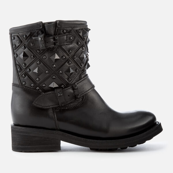 Ash Women's Trone Leather Studded Biker Boots - Black Womens Footwear ...