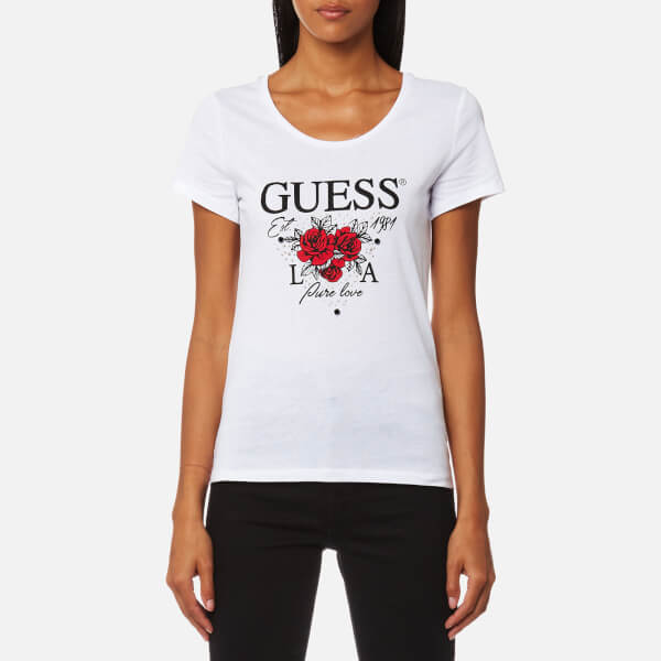 Guess Women's Short Sleeve Rose L.A T-Shirt - True White Womens ...