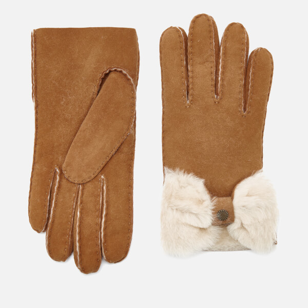 UGG Australia Women's Sheepskin Bow Gloves Chestnut Free UK