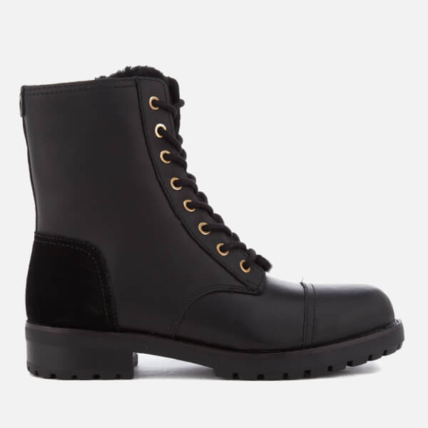 UGG Women's Kilmer Exposed Fur Leather Lace Up Boots - Black - Free UK ...