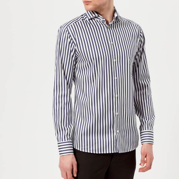 Eton Men's Slim Fit Butcher Stripe Extreme Cut Away Collar Shirt - Navy ...