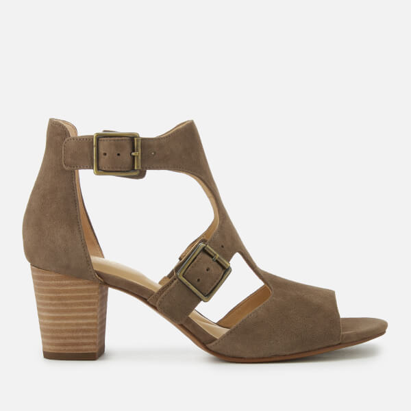 Clarks Women's Deloria Kay Suede Block Heeled Sandals Olive Womens