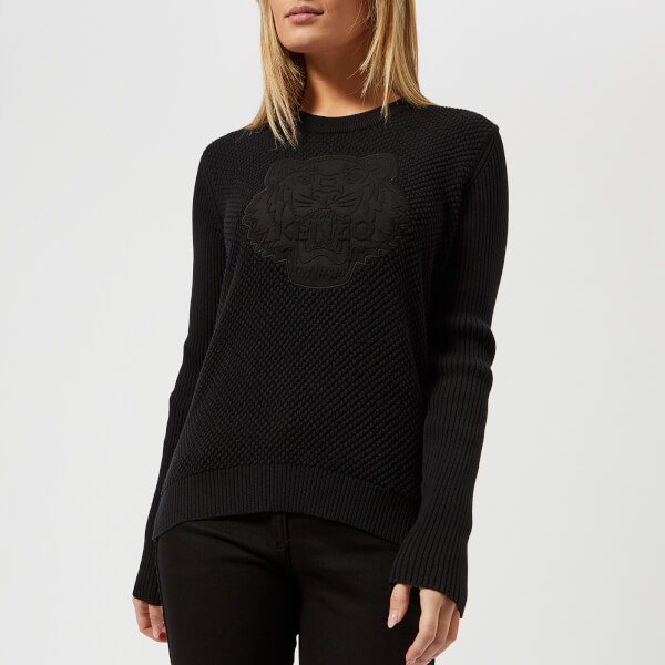 KENZO Women's Embossed Tiger Textured Knitted Jumper Black Free UK Delivery over £50