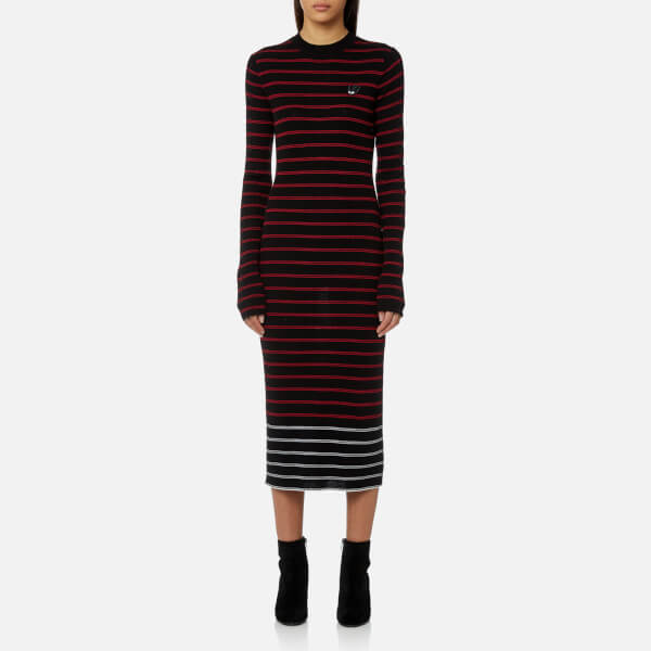 Mcq Alexander Mcqueen Women S Striped Knitted Dress Black Amp Red Mcq Alexander Mcqueen Women S Striped Knitted Dress Black Amp Red White Image
