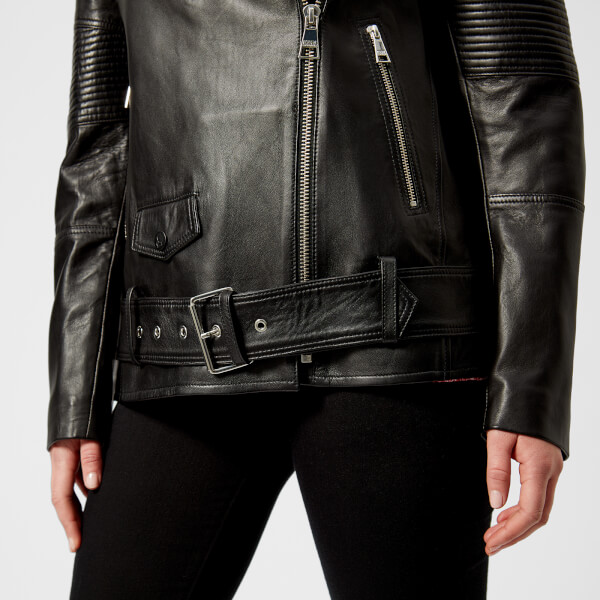 Karl Lagerfeld Women's Oversized Leather Biker Jacket - Black Womens ...