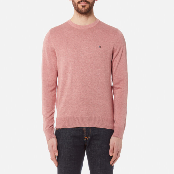 Tommy Hilfiger Men's Plaited Cotton/Silk Crew Neck Knit Jumper - Dusty Rose Mens Clothing 