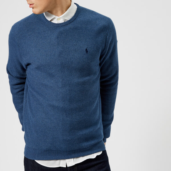 Polo Ralph Lauren Men's Pima Cotton Crew Neck Sweater - Blue - Free UK ...