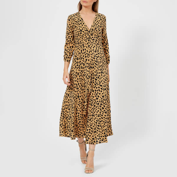 RIXO Women's Katie Dress - Spot Leopard Camel - Free UK Delivery over £50