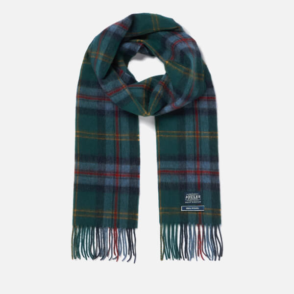 Joules Men's Tytherton Wool Scarf Blue Multi Check Clothing