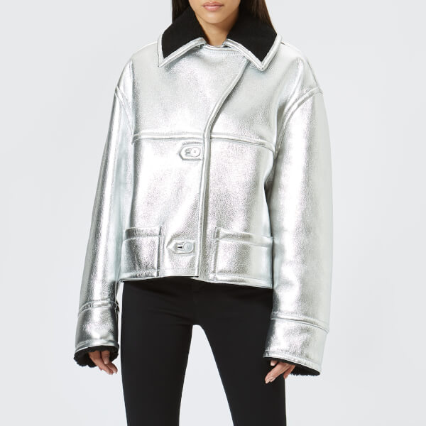 Mm6 Maison Margiela Women S Silver Leather Black Shearling Jacket Mm6 Maison Margiela Women S Silver Leather Black Shearling Jacket Image 1