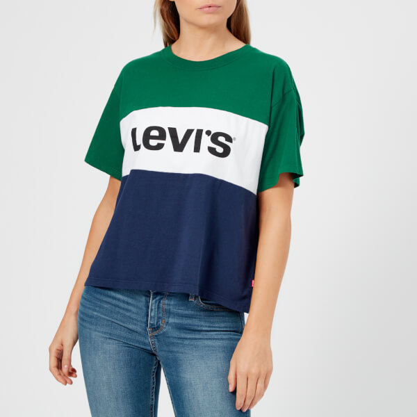 Levi's Women's Colour Block T-Shirt - Evergreen/White Womens Clothing ...