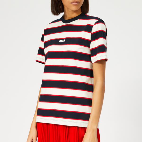 MSGM Women's Striped Logo T-Shirt - White