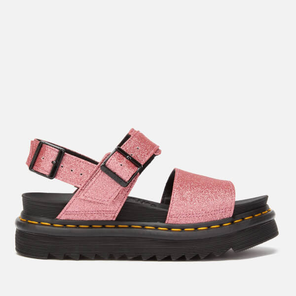 Dr. Martens Women's Voss Glitter Double Strap Sandals Pink Womens