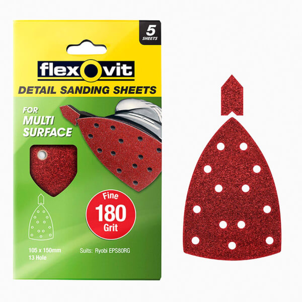 Flexovit Detail All Surface Detail Sandpaper 105 x 150mm 180 Grit Fine Homebase